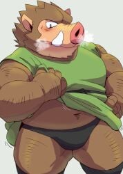 anthro balls blush bulge clothing dragon_quest furry male male_only orc_(dragon_quest) penis shirosaru shirt shirt_lift solo solo_male steamy_breath suina sus_(pig) underwear