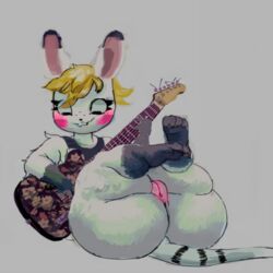 animal_crossing anthro ass bella_(animal_crossing) bottomless female freckles fur furry furry_only guitar huge_ass mouse nintendo pussy reminnoir tail thick_thighs video_games wide_hips