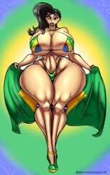 1girls ass big_ass big_breasts big_butt big_hips bikini black_hair brazil brazilian_flag brazilian_flag_bikini breasts capcom curvaceous curvy curvy_figure female female_only flag flag_bikini flag_print glasses glasses_on_head green_eyes hair high_heels hips huge_breasts large_hips laura_matsuda massive_ass massive_breasts misterunknowno1 simple_background solo street_fighter sunglasses sunglasses_on_head thick thick_legs thick_thighs voluptuous watermark wide_hips