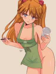 1girls apron artist_name asuka_langley_sohryu blue_eyes blue_nails blush blushing_at_viewer breasts cup eye_contact female female_focus female_human female_only fingernails ginger ginger_hair holding_cup holding_object holding_pencil human iced_latte_with_breast_milk light-skinned_female light_skin long_hair looking_at_viewer medium_breasts meme nail_polish naked_apron neon_genesis_evangelion partially_clothed pencil pov pov_eye_contact rynessart shiny_hair shiny_thighs simple_background solo solo_female twintails