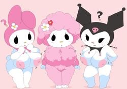 cassettedream dream-cassette female hips hoshime huge_breasts kuromi large_breasts mob_face my_melody my_sweet_piano onegai_my_melody piano-chan question_mark sanrio shortstack tagme tail