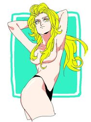 1girls black_panties blonde_hair breasts dio_brando female female_dio genderswap_(mtf) hair_on_breasts hands_behind_head humanoid jojo's_bizarre_adventure light-skinned_female light_skin long_hair nkymaaa panties rule_63 simple_background solo solo_female stardust_crusaders vampire villainess white_background yellow_eyes