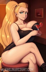 1girls adora big_breasts black_dress blonde_female blonde_hair blue_eyes breasts breasts_bigger_than_head chair cleavage cocktail cocktail_glass commission crossed_legs dress drink drinking_glass female female_only huge_breasts kingjnar long_hair long_ponytail looking_at_viewer minidress ponytail seductive she-ra_and_the_princesses_of_power short_dress sitting_on_chair smile solo solo_female strawberry thick_thighs very_long_hair