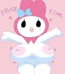 areolae arms_out dream-cassette female hoshime hug_invitation huge_breasts jiggle jiggling_breasts mob_face my_melody nipples onegai_my_melody pussy sanrio shortstack