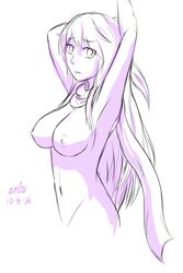 1girls armpits breasts completely_nude enbu fire_emblem fire_emblem:_radiant_dawn frown large_breasts looking_at_viewer micaiah_(fire_emblem) naked_scarf nintendo nude nude_female scarf sketch solo