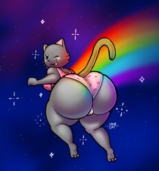 artist_request ass big_ass big_butt blush breasts butt feline female female_only fur huge_ass huge_butt meme nyan_cat open_mouth rainbow rainbow_trail solo thick_thighs wide_hips wink