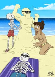 beach blue_eyes edited furry lionelle sand sand_sculpture skeleton skeletons soultale undertale