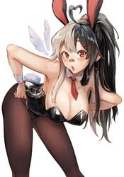 big_breasts black_hair bunnysuit fringe long_hair long_twintails momotexx_(artist) momotexx_(vtuber) multicolored_hair orange_eyes pale_skin petite red_eyes slim tagme two_tone_hair virtual_youtuber vyugen white_hair wings