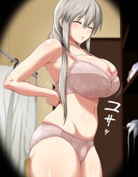 1girls bouncing_breasts bra bulging_breasts bursting_breasts female huge_breasts large_breasts mature_female metal_man10 milf panties peeping solo underwear undressing uzaki-chan_wa_asobitai! uzaki_tsuki voluptuous