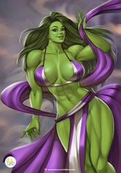 1girls abs belly_dancer belly_dancer_outfit big_breasts bikini didi_esmeralda earrings female female_only green_body green_hair green_skin hoop_earrings huge_breasts hulk_(series) large_breasts loincloth long_hair looking_at_viewer marvel marvel_comics muscles muscular muscular_female she-hulk skimpy_clothes solo thick_thighs thunder_thighs voluptuous voluptuous_female wide_hips