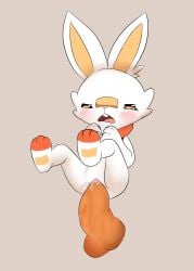 anthro blush bunny cum cum_inside furry human human_penetrating open_mouth oumseven pokémon_(species) pokemon pokemon_ss rabbit scorbunny size_difference straight white_fur