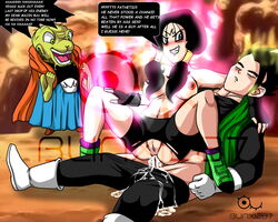 1girls 2boys anal anal_penetration anal_sex babidi blinx1287 defeated dialogue dragon_ball dragon_ball_z enemy_conversion energy_drain english_text female_on_top femdom great_saiyaman majin majin_mark majin_videl male/female reverse_cowgirl_position sentones son_gohan speech_bubble stealing_seed text twintails videl