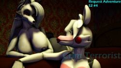 3d animatronic bed bedroom breasts crossover cumterrorist five_nights_at_freddy's five_nights_at_freddy's_2 fnaf fox fur hell_hound helluva_boss loona_(helluva_boss) mangle_(fnaf) nude nude_female robot_girl white_body white_fur white_hair wolf