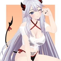3d bikini jjinomu pubic_tattoo succubus succubus_horns succubus_tail succubus_tattoo swimsuit tagme veibae virtual_youtuber vshojo