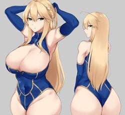 1girls artoria_pendragon artoria_pendragon_(lancer) ass big_ass big_breasts big_butt blonde_hair butt cleavage curvy dat_ass erimiko fat_ass fate/grand_order fate_(series) female female_only green_eyes hair_down large_ass large_breasts leotard long_hair solo solo_female thick thick_ass voluptuous wide_hips