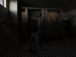 3d aiko_(misuzalha3d) bathroom bathroom_stall black_sclera crawling daz_studio female ghost ghost_girl horror misuzalha3d pov restroom restroom_stall submissive_pov