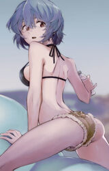 ass bikini female looking_back neon_genesis_evangelion rei_ayanami short_shorts shorts sideboob solo solo_female swimsuit yagisawa_teru