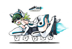 blush breasts bullet_train_cat elquijote female female_only green_hair large_breasts tagme the_battle_cats white_background wink