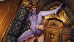 3d 3d_(artwork) athletic_female blender blender_(software) cum cum_in_pussy dragon human human_penetrating league_of_legends league_of_legends:_wild_rift light-skinned_male myh3d scalie shyvana