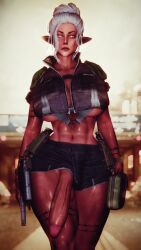 3d abs accidental_exposure big_breasts big_penis brandy_(insxsni) breasts futanari insxsni muscular penis skyrim solo tattoo the_elder_scrolls white_hair