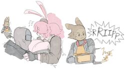 1girls 2020 2boys alyx_vance_(cosplay) anthro big_breasts breast_sucking breasts brown_fur brown_skin bunilla_(bunillabunbun) doodle electricity faceless_male failed_rape female female_focus funny_face furry gravity_gun half-life half-life_2 hare hare-life hare_boy hare_humanoid hev_suit huge_breasts lagomorph lagomorph_humanoid large_breasts leporid leporid_humanoid little_hareboy long_ears long_hair male motion_lines nipple_suck nipple_sucking oc original_character pink_fur pink_hair pink_skin rabbit rabbit_ears rabbit_girl rabbit_humanoid rape sketch sound_effects stalker_(half-life_2) straight struggling sweat sweating taser topwear weapon white_background