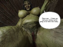 3d ass big_ass big_breasts big_butt breasts brown_hair bubble_butt comic comic_page cougar cunnilingus daz_studio english english_text gilf green_skin grotesque hairy hairy_butt hairy_legs hairy_pussy hairy_vagina horror mature mature_female milf misuzalha3d monster monster_girl olga_(misuzalha3d) pov pussy speech_bubble suggestive taker_pov ugly vagina witch