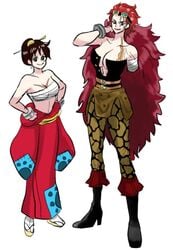 2girls amputee artist_request cape eustass_kid female female_only fully_clothed genderbent genderswap_(mtf) luffyko missing_arm monkey_d_luffy one_piece red_hair rule_63 sarashi