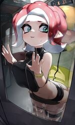 1boy 1girls after_sex against_glass agent_4_(splatoon) agent_8_(splatoon) anal anal_sex bare_shoulders belly belly_button big_breasts black_panties black_skirt blush crop_top cum cum_between_thighs cum_drip cum_in_panties cum_on_panties cum_trail cumdrip cumshot curvaceous curvy curvy_figure faceless_male female female_focus fucked_from_behind green_eyes groin hands_on_hips happy hi_res high_resolution highres hizake horny_female hourglass_figure inkling inkling_boy kashu_(hizake) large_breasts leaning_forward leather leather_skirt light-skinned_female light_skin looking_at_another male microskirt miniskirt navel nintendo octoling octoling_girl off_shoulder open_mouth panties panties_aside panties_down pantsu panty_pull pointy_ears pseudo_hair red_hair revealing_clothes sex sex_from_behind shiny_hair skirt skirt_lift splatoon splatoon_(series) splatoon_2 splatoon_2:_octo_expansion standing_sex sweatdrop tentacle_hair thigh_strap thin_female thin_waist tongue two_tone_hair underwear white_hair wide_eyed wide_hips zipper