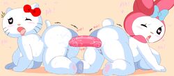 2girls anal ass assisted_masturbation bouncing_ass bubble_butt butt_jiggle cassettedream chubby completely_nude dildo dildo_in_ass double_anal double_dildo dream-cassette female female_only heart-shaped_pupils hello_kitty hello_kitty_(character) hello_kitty_(series) hoshime huge_breasts kitty_white looking_pleasured masturbation mob_face multiple_girls my_melody naked onegai_my_melody sanrio sex_toy shortstack text yuri