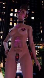 1440p 3d 3d_(artwork) advertisement augmentation blender_(software) blurred_background blurry_background body_modification body_writing branding casual_exposure casual_nudity cybernetics cyberpunk cyberpunk_2077 cyborg english_text exposed exposed_breasts exposed_pussy female female_focus female_only glowing_eyes glowing_lips glowing_nipples handles handles_on_hips lock_symbol looking_away looking_away_from_viewer naked portrait prostitute prostitution qr_code rachel_casich text undercut weirdosfm