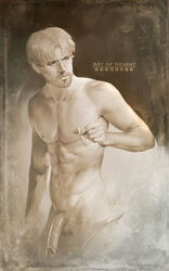 1boy attack_on_titan cigarette genitals glasses male male_only monochrome neight no_underwear nude nude_male painting_(artwork) penis shingeki_no_kyojin shirtless solo solo_focus solo_male standing zeke_jaeger