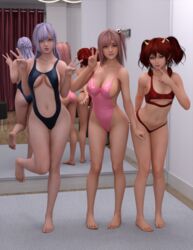 3d 3d_(artwork) 3girls daz3d daz_studio dead_or_alive dead_or_alive_xtreme_venus_vacation female female_only fiona_(doa) honoka_(doa) kanna_(dead_or_alive) multiple_girls one-piece_swimsuit pin3d sling_bikini swimsuit