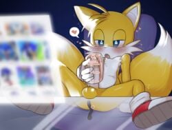 1boy anal_insertion anthro balls big_penis blue_eyes blush censor_bar censored femboy furry male male_only masturbation moaning nohtuy18 object_insertion penis sex_toy solo sonic_(series) spread_legs tails testicles yellow_fur