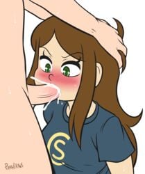 brown_hair cum_in_mouth fellatio green_eyes head_grab ramahdraws scomicmaker youtube youtuber youtuber_girl