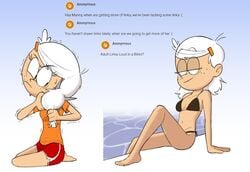 1girls altenate_clothing artist_request black_bikini cutting_hair fully_clothed grabbing_hair hairpin linka_loud mannysdirt nickelodeon relaxing sitting struggling sweatdrop