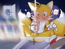 2boys anal_insertion anthro balls big_penis blue_eyes blush censor_bar censored cum ejaculation femboy furry male male_only masturbation meme nohtuy18 object_insertion penis sanic_hegehog sex_toy sonic_(series) sonic_the_hedgehog spread_legs surprised tails testicles yellow_fur