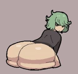 1girls animated ass ass_focus ass_shake big_ass black_dress bottomless curly_hair favorite female female_only gif gigantic_ass green_eyes green_hair huge_ass jiggle large_ass no_panties one-punch_man pixel_art solo solo_female solo_focus tatsumaki thick_thighs toedi twerking