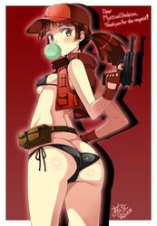 ass black_panties brown_hair cute gun hat macaroni_hourensou metal_slug military military_uniform red_eye_(metal_slug) seductive small_breasts snk video_games