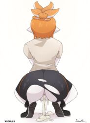 ass cum cum_in_pussy female inkling inkling_girl orange_hair pussy ripped_clothing shirt shoes shorts signature splatoon thick_ass thick_thighs watermark white_background white_shirt white_skin woomler