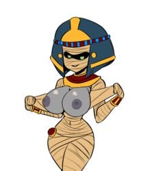 1girls 2021 bandages big_breasts cute egyptian egyptian_clothes egyptian_clothing female female_mummy flashing flashing_breasts green_eyes grey_skin hotel_transylvania iggy-bomb looking_at_viewer mummy tagme white_background