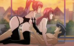 1boy 2girls anal_object_insertion animated big_breasts bisexual double_penetration female gif groped_from_behind hetero male penis_in_pussy sex_toy sex_toy_in_ass straight strap-on toying_partner yuri