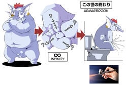 2021 ? anthro balls belly bodily_fluids chibineco elephant elephantid genital_fluids genitals hi_res humanoid_genitalia humanoid_hands humanoid_penis japanese_text kemono male mammal micropenis multiple_poses navel overweight overweight_male peeing penis pose proboscidean sitting small_penis solo text urine