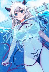 partially_underwater_shot pubic_tattoo succubus succubus_horns succubus_tail succubus_tattoo swimming swimsuit tagme takki_(abyssitanuki) underwater veibae virtual_youtuber vshojo wardrobe_malfunction