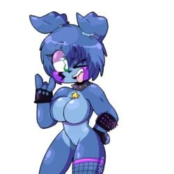 bonnie_(fnaf) choker edit female female_only fingerless_gloves five_nights_at_freddy's rockstar_bonnie rule_63 wink