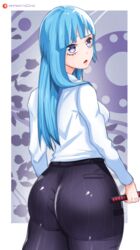 1girls ass big_ass blue_eyes blue_hair breasts female jujutsu_kaisen kasumi_miwa long_hair o22no solo standing thick_thighs thighs tight_clothing