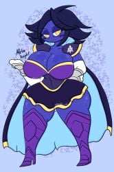 2023 anthro black breasts cleavage colored colored_skin female female_knight genderswap genderswap_(mtf) glasses hair kirby_(series) knight lewdchuu_(artist) looking_at_viewer meta_knight milf rule63 rule_63 sclera signature skirt solo standing tagme thick_thighs yellow_eyes