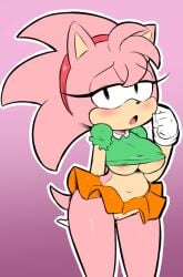 amy_rose areola bedroom_eyes big_ass big_breasts big_butt big_thighs blush breasts classic_amy_rose dress eyes_half_open female hearlesssoul pussy sega skirt slightly_chubby small_clothes sonic_(series) sonic_cd sonic_the_hedgehog_(series) tail thick_thighs tight_clothes upskirt