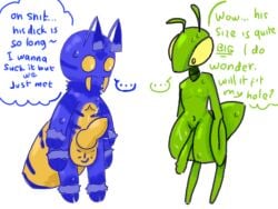 ant anthro aroused arthropod arthropod_abdomen bill_(chornywolfy) bodily_fluids chornywolfy duo honeypot_ant hymenopteran insects male male/male manny_(hhbrother) mantis nude sweat thought_bubble