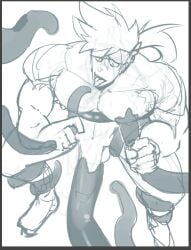 balls bara big_penis boner erection guilty_gear male male_only monochrome muscles muscular nude penis scruffley sol_badguy solo solo_male tentacle tentacle_on_male