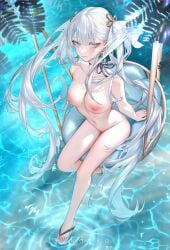 breasts female girl hair_tied jinhsi_(wuthering_waves) nipples nude ringeko_chan white_hair wuthering_waves